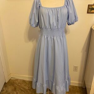 Light Blue Puff Sleeve Midi Dress